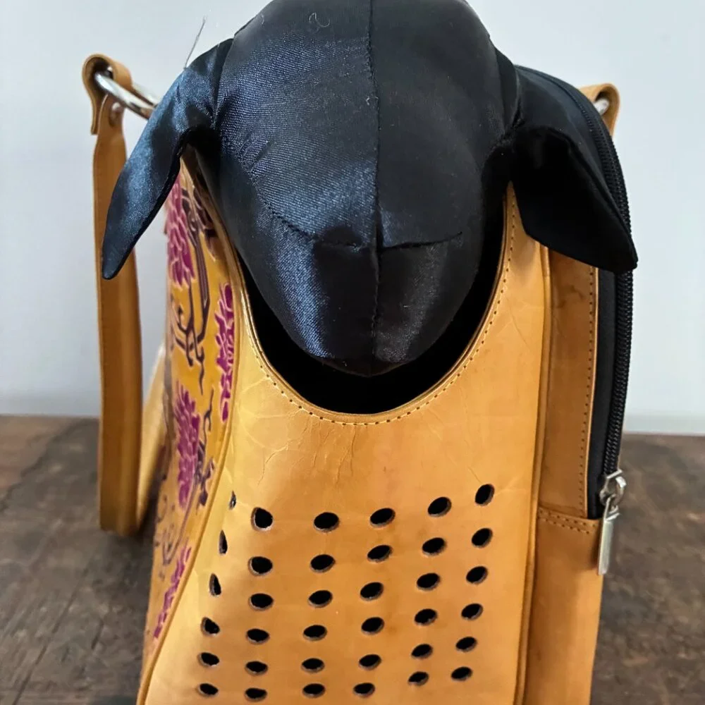 Hand-crafted leather pet carrier by Dharma Dog/Dharma Cat